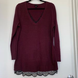 Torrid Burgundy Sweater w/ Lace Trim